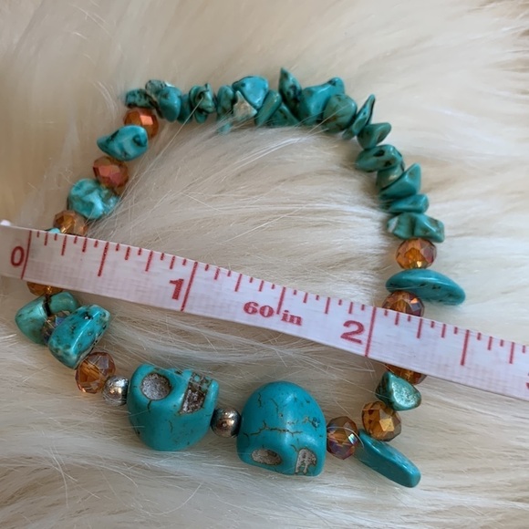 Howlite and Iridescent Turquoise Colored Skull Stacking Stretch Bracelet - Picture 5 of 6